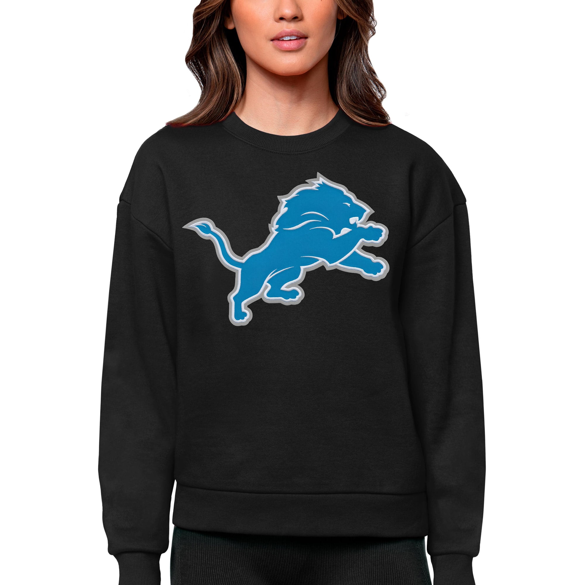 Women s Antigua Black Detroit Lions Victory Logo Pullover