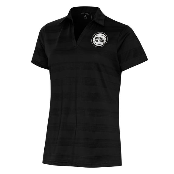 Women's Antigua Black Detroit Pistons Metallic Logo Compass Polo