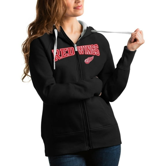 Women's Antigua Black Detroit Red Wings Wordmark Victory Full-Zip Hoodie