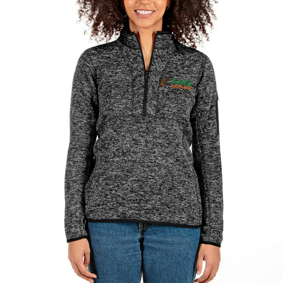 Women's Antigua Black Florida A&M Rattlers Fortune Half-Zip Pullover Jacket