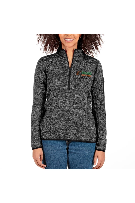 Women's Antigua Black Florida A&M Rattlers Fortune Half-Zip Pullover Jacket