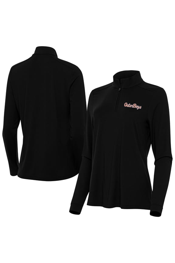 Women's Antigua Black Florida Gators GatorBoys Intent Quarter-Zip Pullover