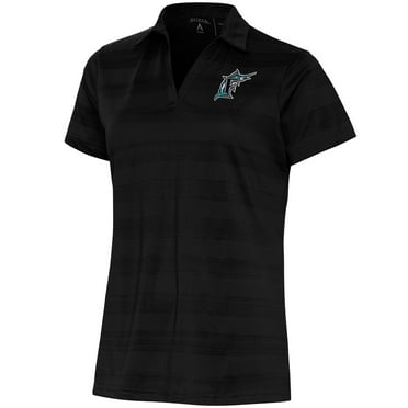 Women's Antigua  Black Florida Marlins Cooperstown Compass Polo