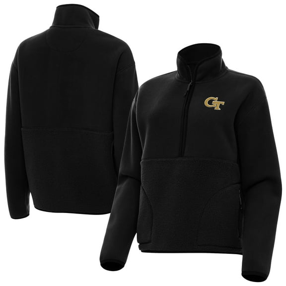 Women's Antigua Black Georgia Tech Yellow Jackets Figure Quarter-Zip Jacket