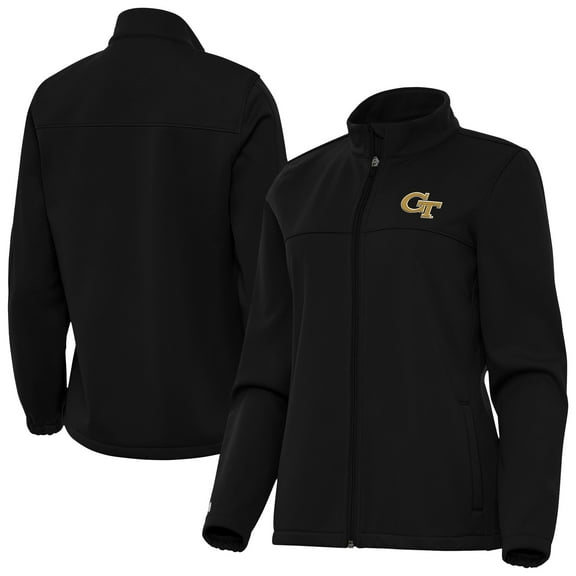 Women's Antigua Black Georgia Tech Yellow Jackets Links 2 Golf Full-Zip Jacket