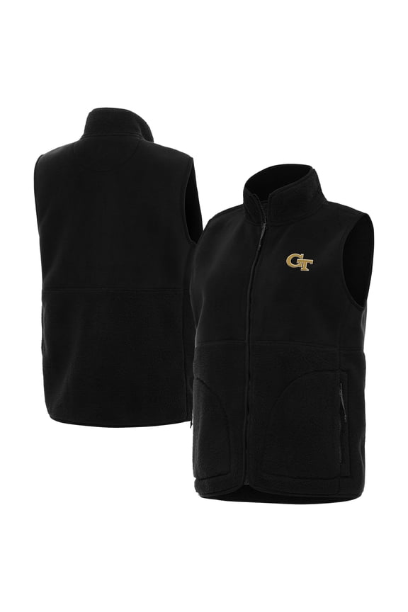 Women's Antigua Black Georgia Tech Yellow Jackets Nostalgic Full-Zip Vest