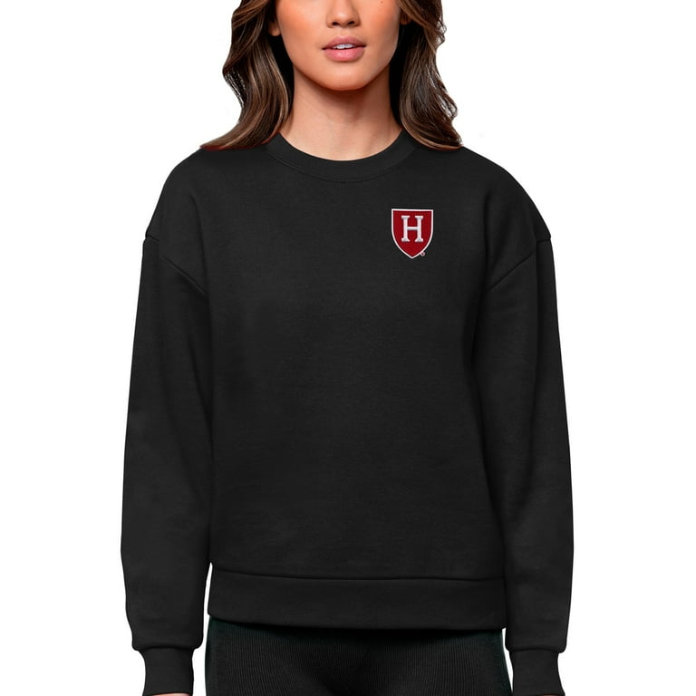 Women s Antigua Black Harvard Crimson Logo Victory Crewneck Pullover Sweatshirt Walmart