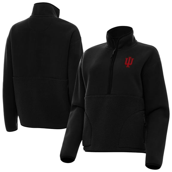 Women's Antigua Black Indiana Hoosiers Figure Quarter-Zip Jacket