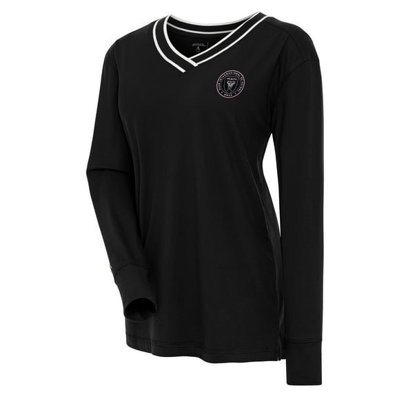 Women's Antigua Black Inter Miami CF Symbolic V-Neck Long Sleeve T-Shirt