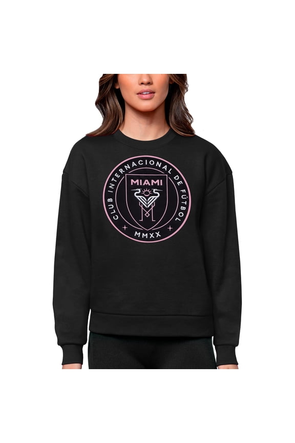 Women's Antigua Black Inter Miami CF Team Logo Victory Pullover Sweatshirt
