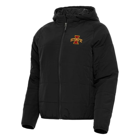 Women's Antigua Black Iowa State Cyclones Universe Full-Zip Puffer Jacket