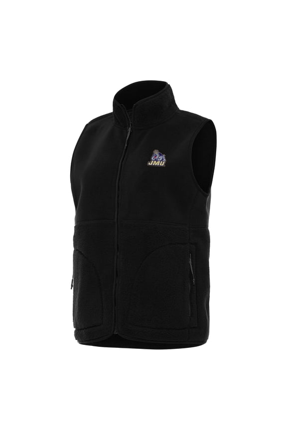 Women's Antigua Black James Madison Dukes Nostalgic Full-Zip Vest