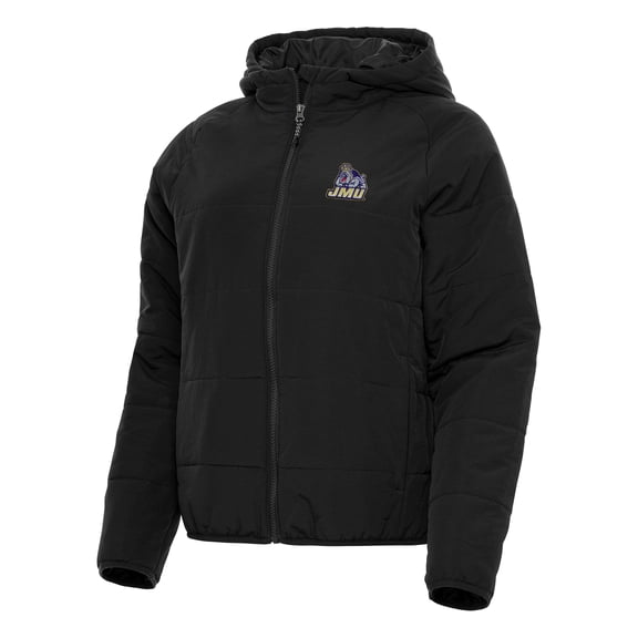 Women's Antigua Black James Madison Dukes Universe Full-Zip Puffer Jacket