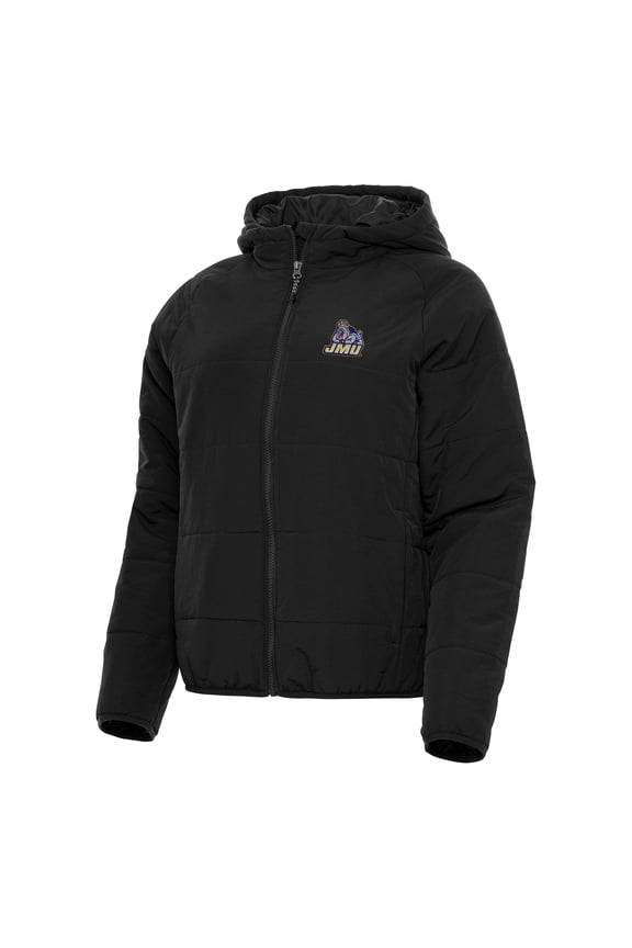 Women's Antigua Black James Madison Dukes Universe Full-Zip Puffer Jacket