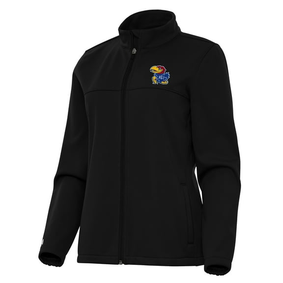 Women's Antigua Black Kansas Jayhawks Links 2 Golf Full-Zip Jacket