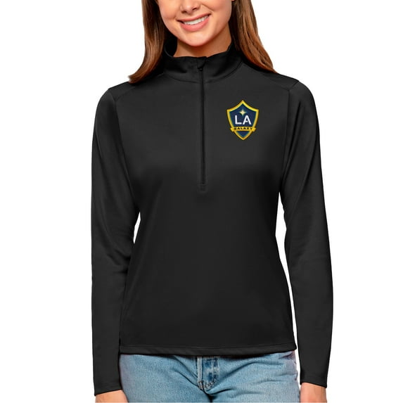 Women's Antigua Black LA Galaxy Tribute Quarter-Zip Pullover Top