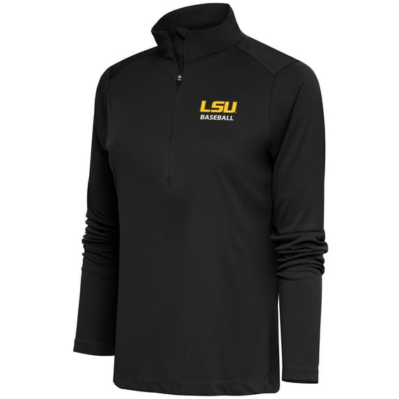 Women's Antigua Black LSU Tigers Baseball Tribute Half-Zip Pullover Top