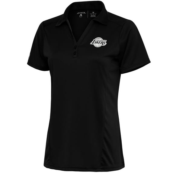 Women's Antigua Black Los Angeles Lakers Brushed Metallic Tribute Polo