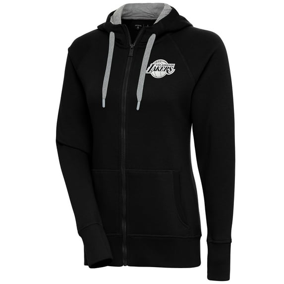 Women's Antigua Black Los Angeles Lakers Brushed Metallic Victory Full-Zip Hoodie