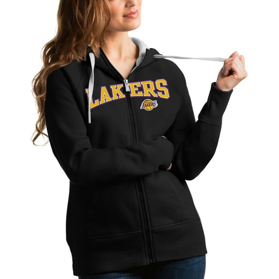 Women's Antigua Black Los Angeles Lakers Team Victory Full-Zip Hoodie