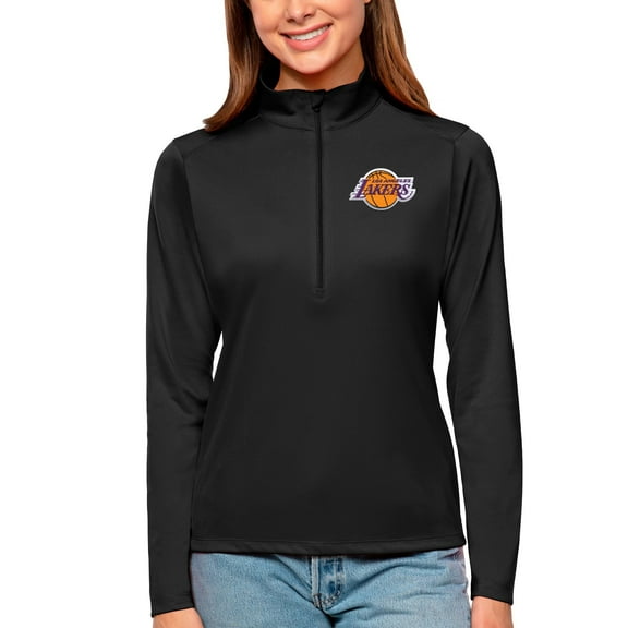 Women's Antigua Black Los Angeles Lakers Tribute Half-Zip Top