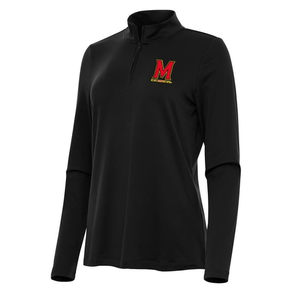 Women's Antigua Black Maryland Terrapins Reprocess Quarter-Zip Top