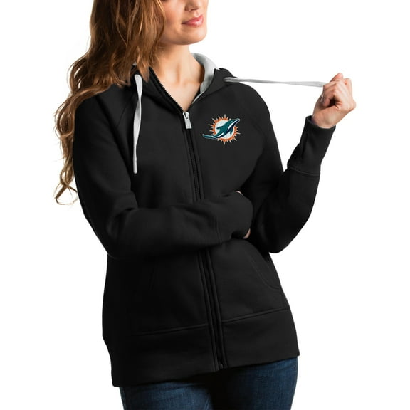 Women's Antigua Black Miami Dolphins Victory Full-Zip Hoodie