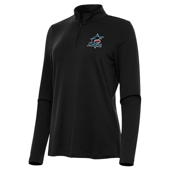 Women's Antigua Black Miami Marlins Reprocess Quarter-Zip Top