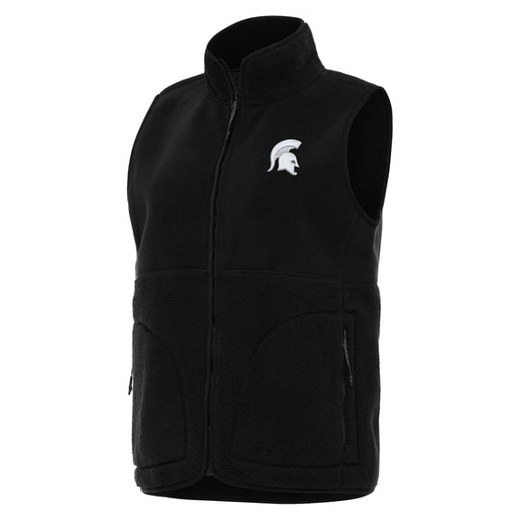 Women's Antigua  Black Michigan State Spartans Nostalgic Full-Zip Vest