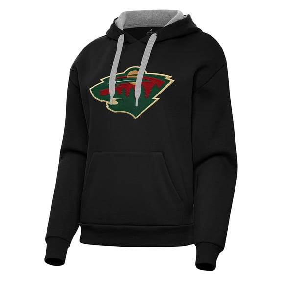 Women's Antigua Black Minnesota Wild Victory Pullover Hoodie