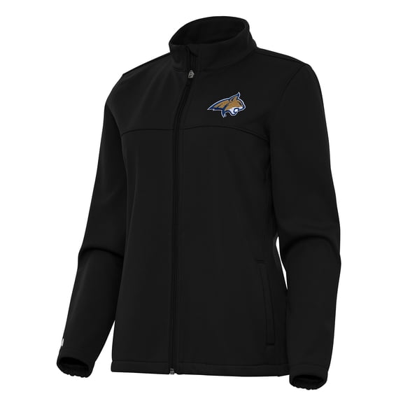 Women's Antigua Black Montana State Bobcats Links 2 Full-Zip Golf Jacket