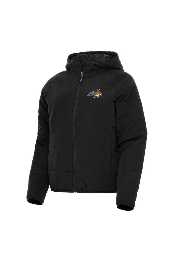 Women's Antigua Black Montana State Bobcats Universe Full-Zip Puffer Jacket