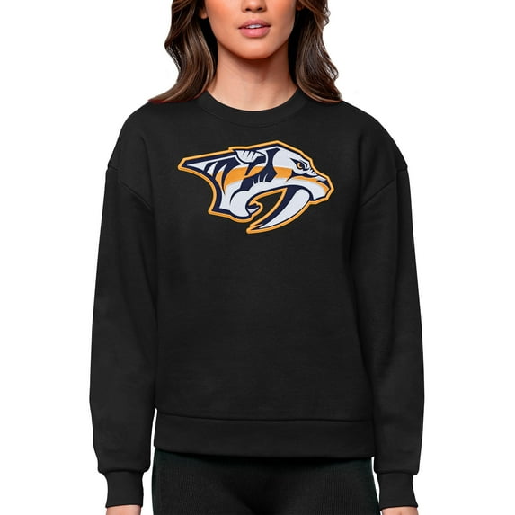 Women's Antigua Black Nashville Predators Primary Logo Team Logo Victory Crewneck Pullover Sweatshirt