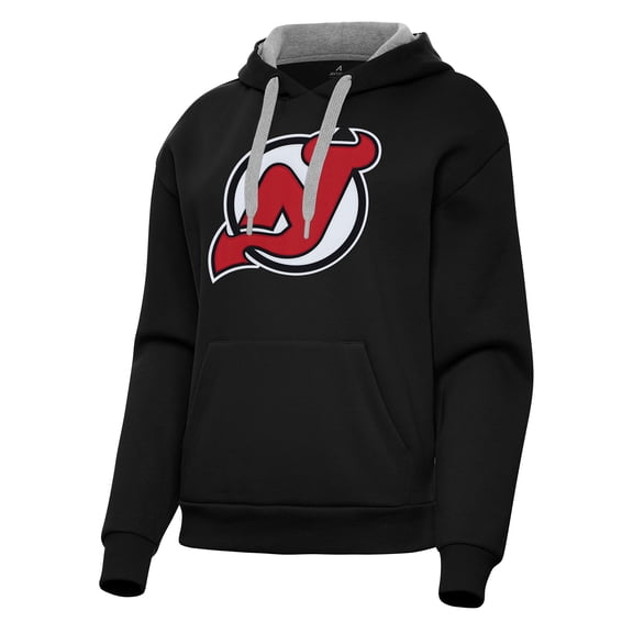 Women's Antigua Black New Jersey Devils Victory Pullover Hoodie