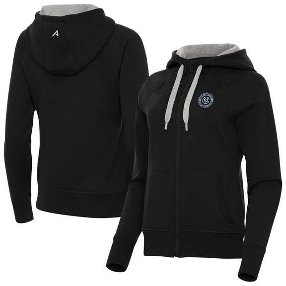 Women's-Antigua  Black New York City FC Victory Fleece Raglan Full-Zip Hoodie