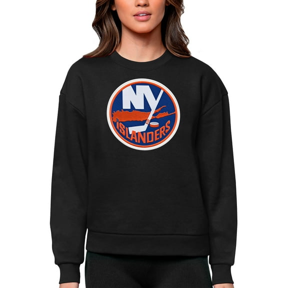 Women's Antigua Black New York Islanders Primary Logo Team Logo Victory Crewneck Pullover Sweatshirt