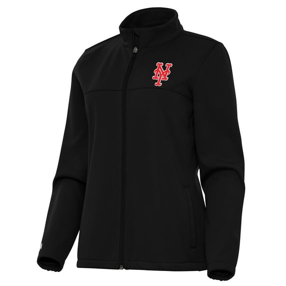 Women's Antigua Black New York Mets Links 2 Golf Full-Zip Jacket