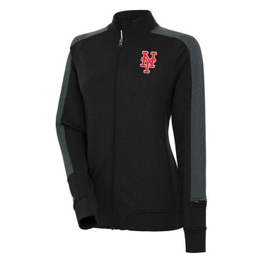 Women's Antigua Black New York Mets Strike Full-Zip Track Jacket