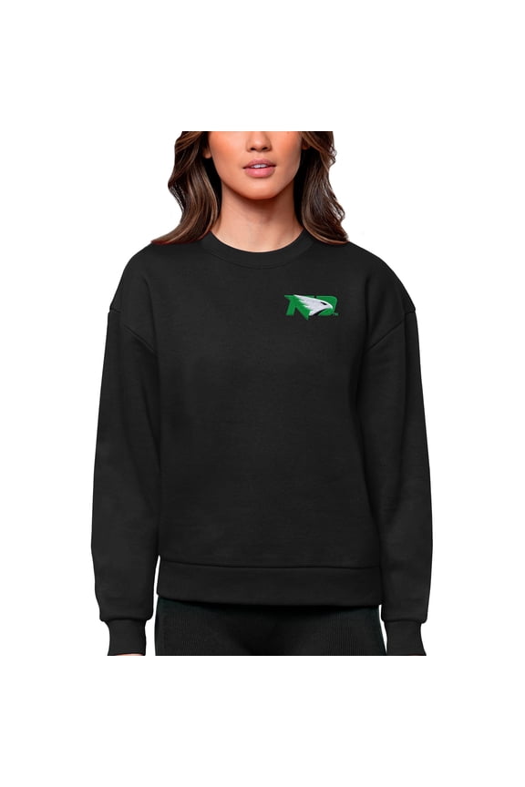 Women's Antigua Black North Dakota Logo Victory Crewneck Pullover Sweatshirt
