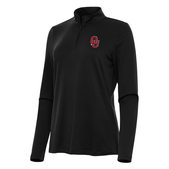 Women's Antigua Black Oklahoma Sooners Reprocess Quarter-Zip Top