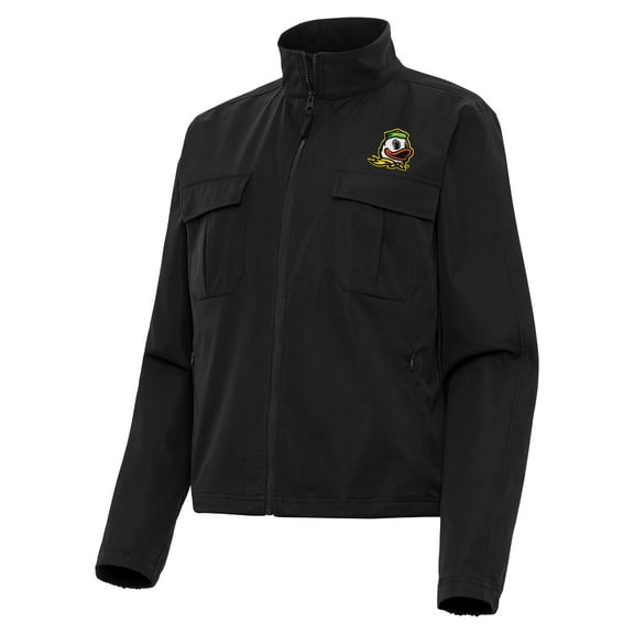 Women's Antigua  Black Oregon Ducks Even Par Full-Zip Jacket