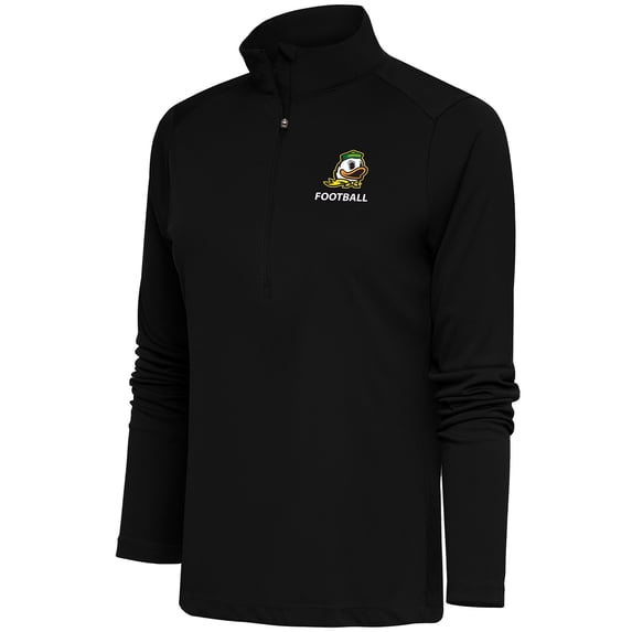 Women's Antigua Black Oregon Ducks Football Tribute Half-Zip Pullover Top