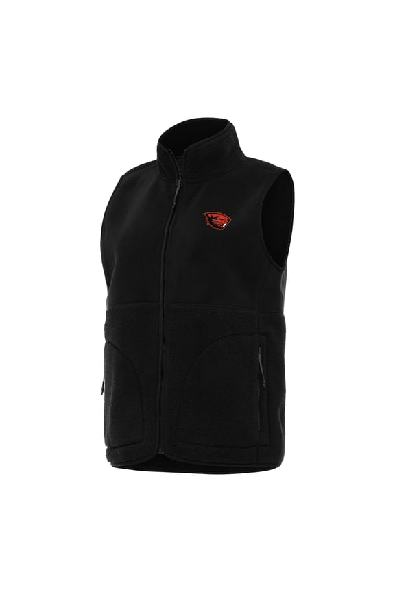Women's Antigua Black Oregon State Beavers Nostalgic Full-Zip Vest