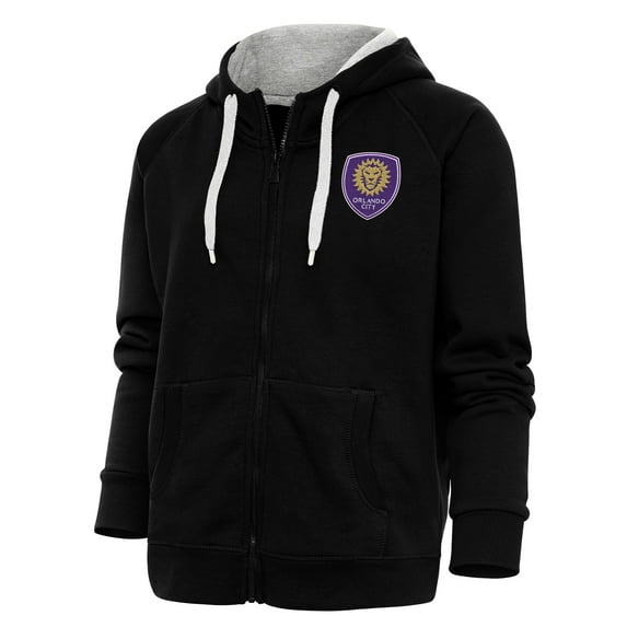 Women's Antigua Black Orlando City SC Logo Victory Full-Zip Hoodie