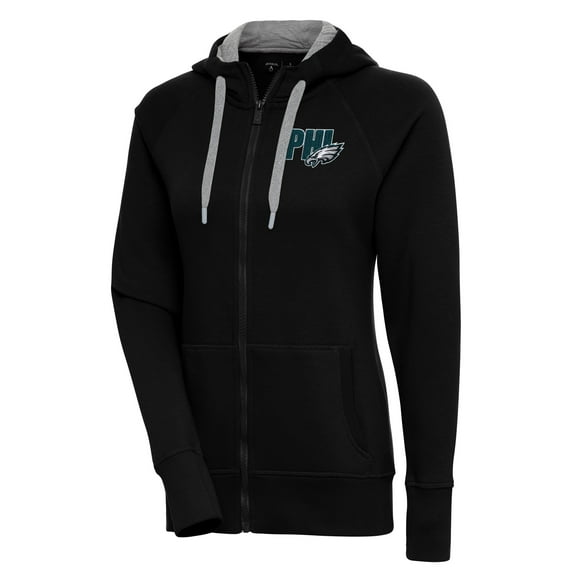Women's Antigua Black Philadelphia Eagles Victory Full-Zip Hoodie
