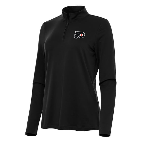 Women's Antigua Black Philadelphia Flyers Reprocess Quarter-Zip Top