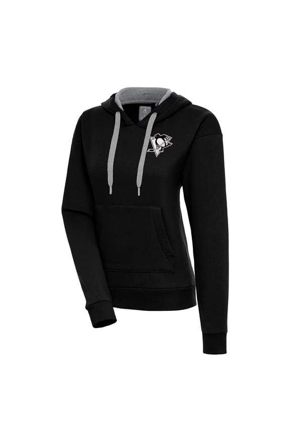 Women's Antigua Black Pittsburgh Penguins Metallic Logo Victory Pullover Hoodie