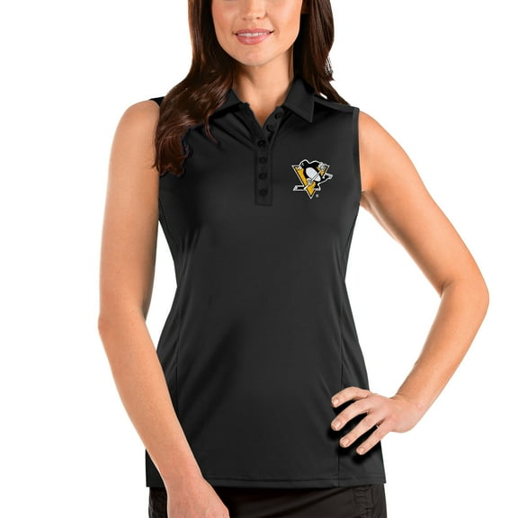 Women's Antigua Black Pittsburgh Penguins Tribute Sleeveless Polo