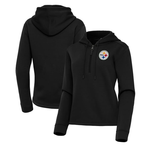 Women's Antigua Black Pittsburgh Steelers Contemporary Quarter-Zip Hoodie