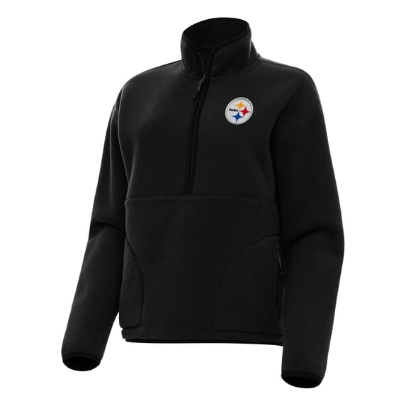 Women's Antigua Black Pittsburgh Steelers Figure Half-Zip Sweatshirt